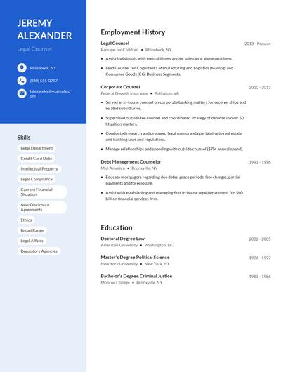 Legal Counsel Resume