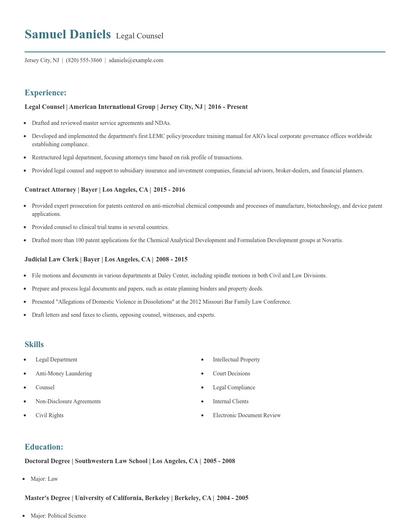 Legal Counsel Resume