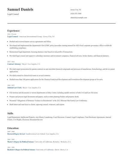 Legal Counsel Resume