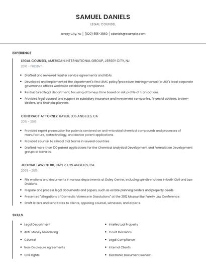 Legal Counsel Resume