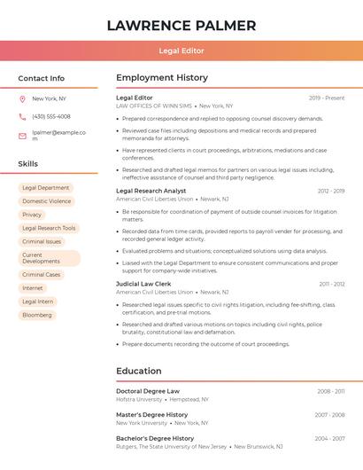 Legal Editor Resume