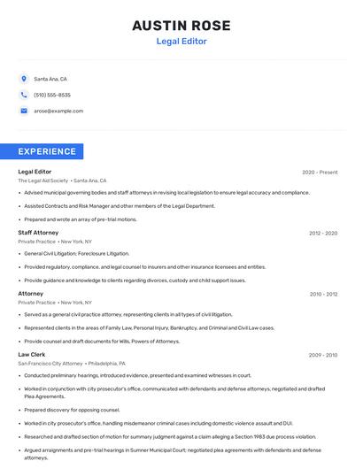 Legal Editor Resume