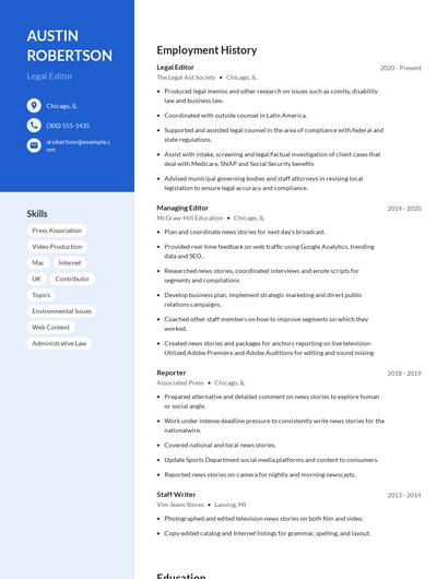Legal Editor Resume