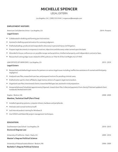 Legal Extern Resume