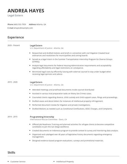 Legal Extern Resume