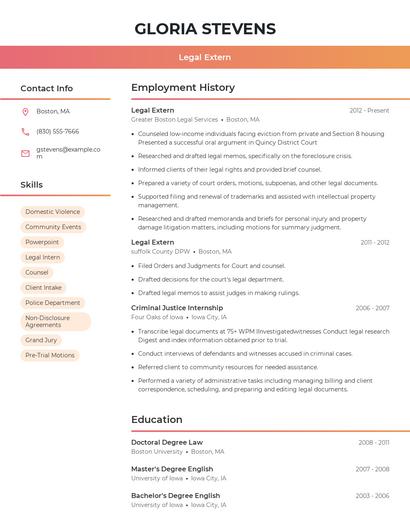 Legal Extern Resume