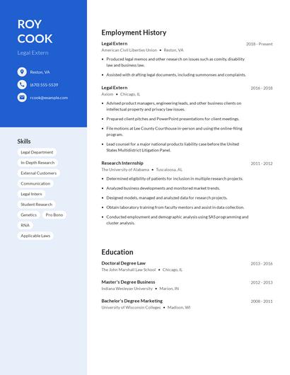 Legal Extern Resume