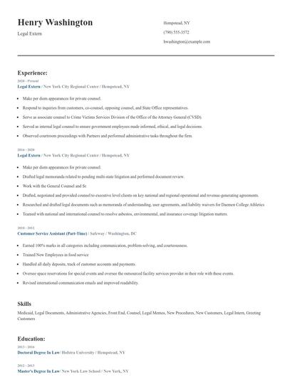 Legal Extern Resume