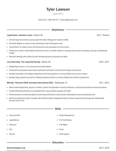 Legal Extern Resume