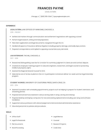 Legal Extern Resume