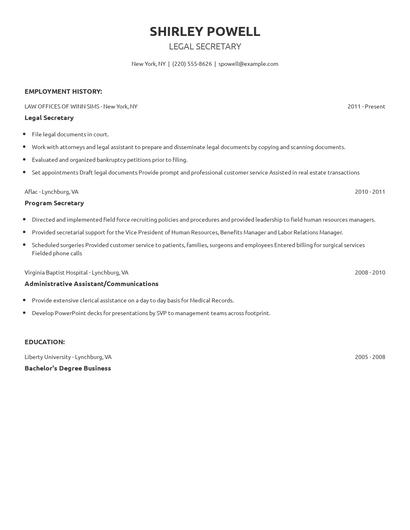 Legal Secretary Resume