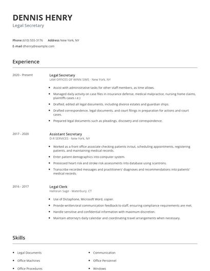 Legal Secretary Resume