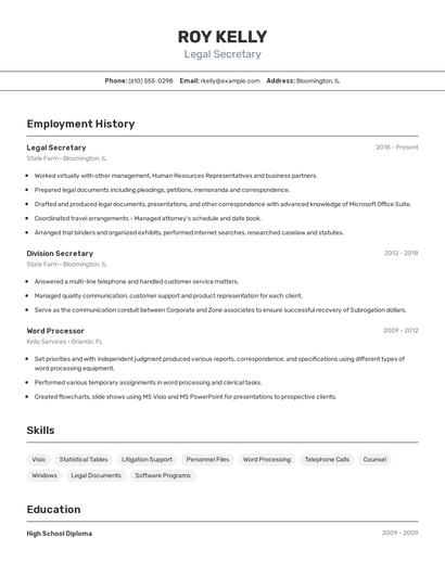 Legal Secretary Resume