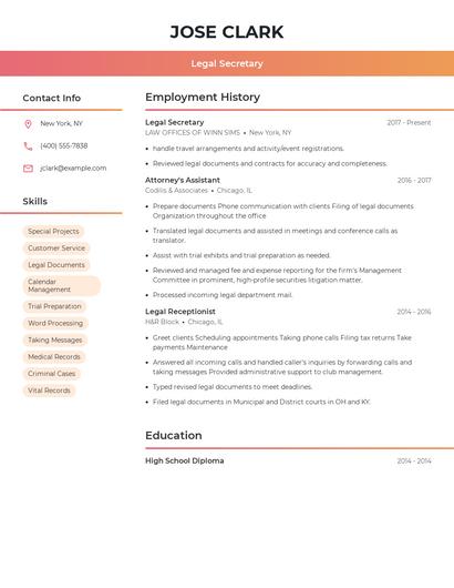 Legal Secretary Resume