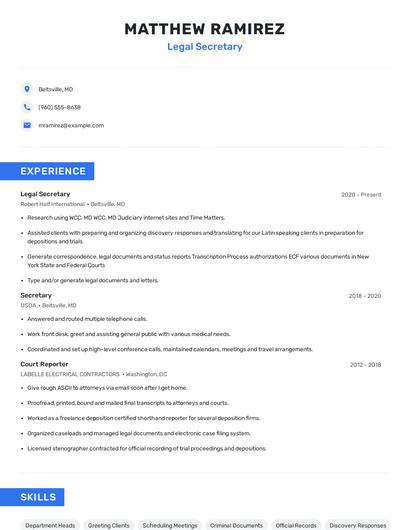 Legal Secretary Resume