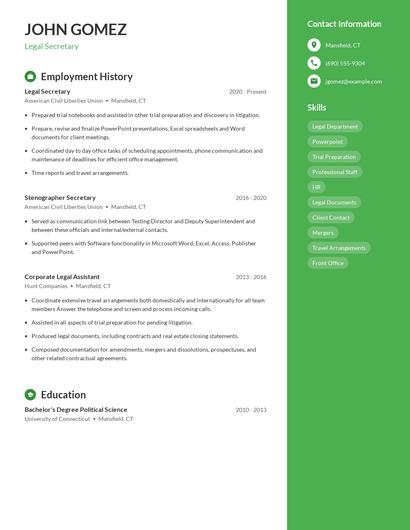 Legal Secretary Resume