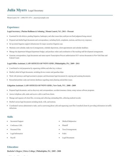 Legal Secretary Resume