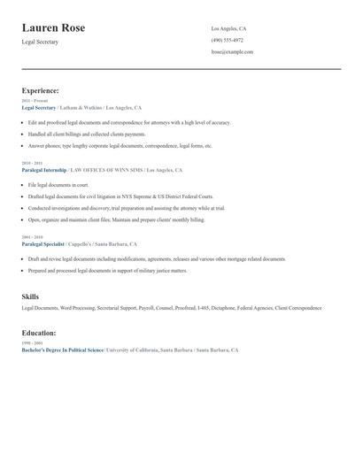 Legal Secretary Resume