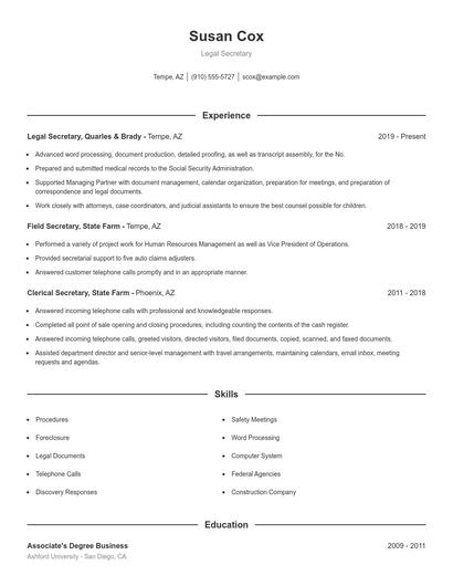 Legal Secretary Resume