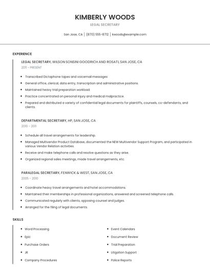 Legal Secretary Resume
