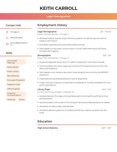 Legal Stenographer Resume