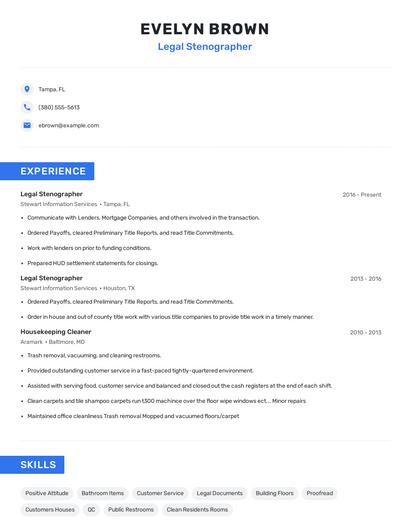 Legal Stenographer Resume