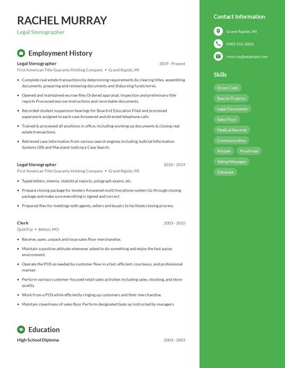 Legal Stenographer Resume