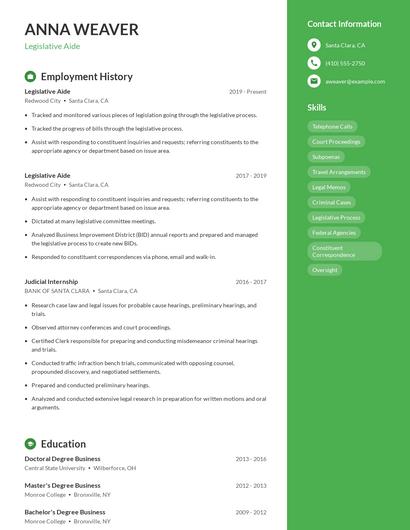 Legislative Aide Resume