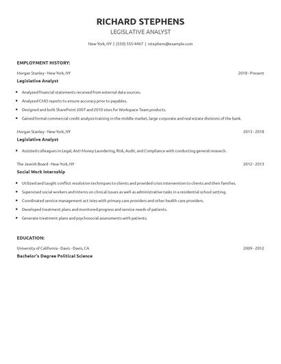 Legislative Analyst Resume
