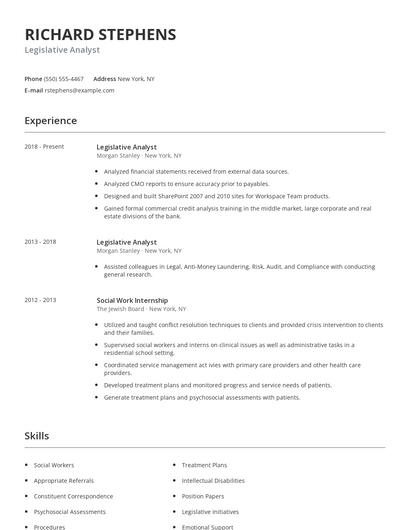 Legislative Analyst Resume