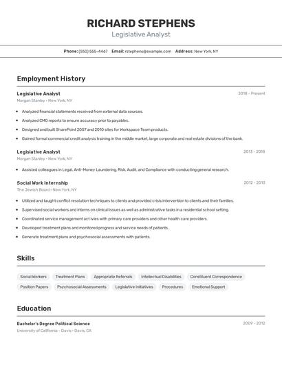 Legislative Analyst Resume