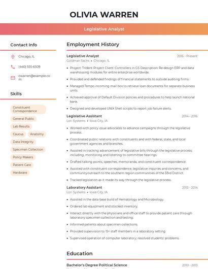 Legislative Analyst Resume