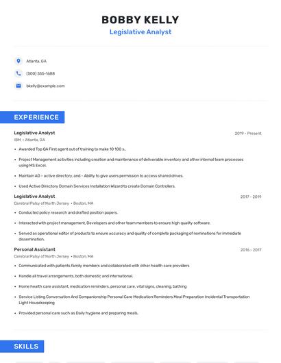 Legislative Analyst Resume