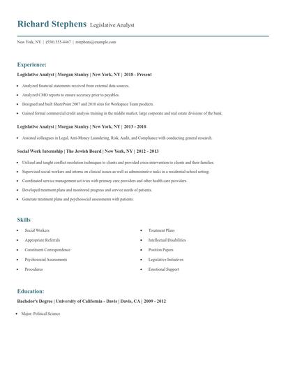 Legislative Analyst Resume
