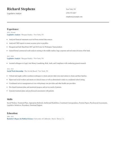 Legislative Analyst Resume