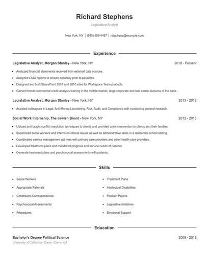 Legislative Analyst Resume