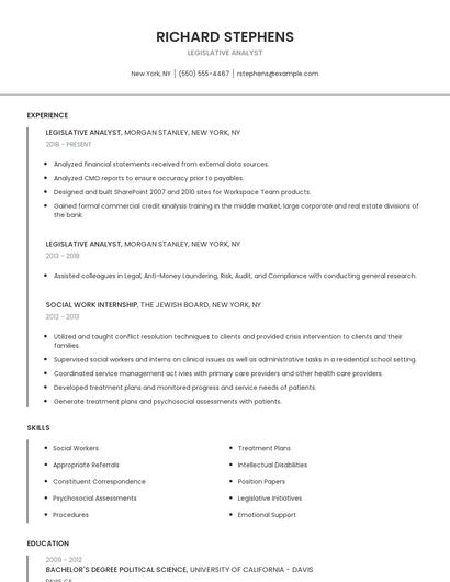 Legislative Analyst Resume