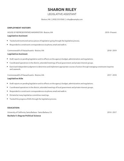 Legislative Assistant Resume