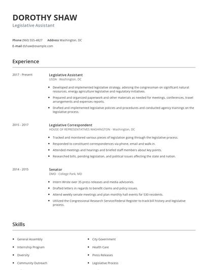 Legislative Assistant Resume