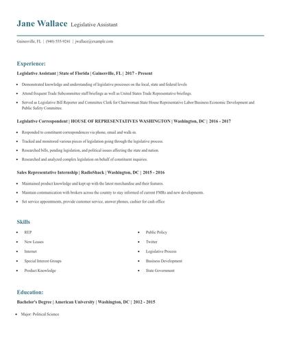 Legislative Assistant Resume