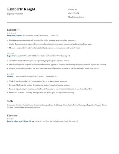 Legislative Assistant Resume