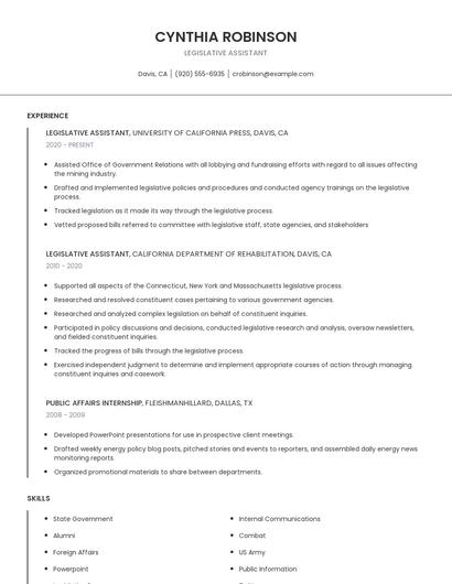 Legislative Assistant Resume