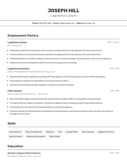 Legislative Liaison Resume