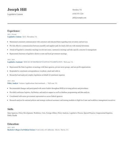 Legislative Liaison Resume