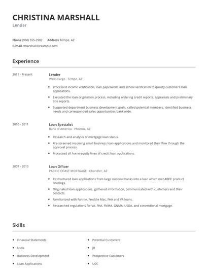 Lender Resume
