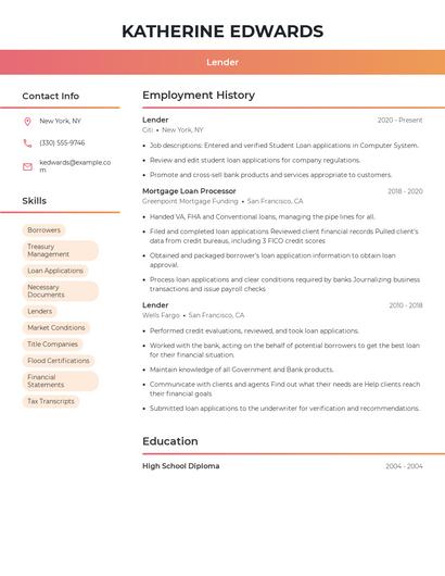 Lender Resume