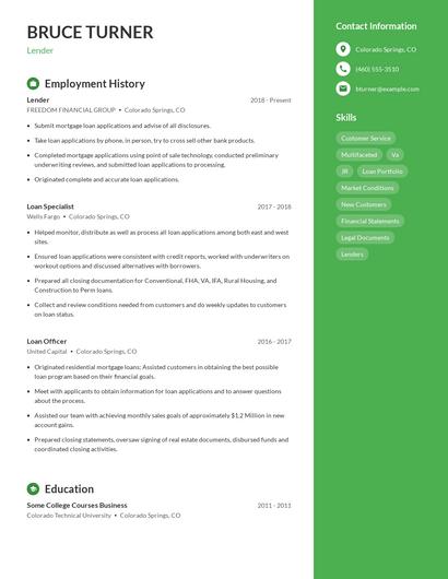 Lender Resume