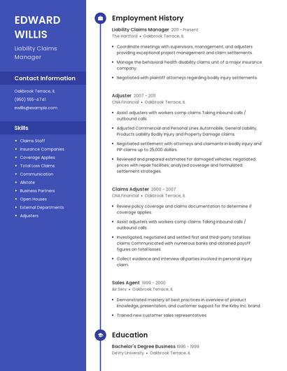 Liability Claims Manager Resume