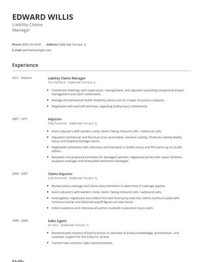 Liability Claims Manager Resume