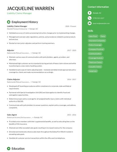 Liability Claims Manager Resume